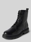 Tamaris Schnürboots aus Leder mit Ziernähten in Black, Größe 39