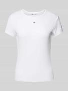 Tommy Jeans Slim Fit T-Shirt mit Label-Stitching in Weiss, Größe L