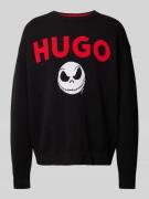 HUGO Strickpullover mit gerippten Abschlüssen in Black, Größe L