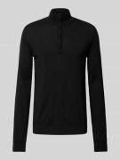 HUGO Strickpullover mit Troyer-Kragen Modell 'San Quirin' in Black, Gr...