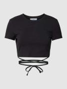 Jake*s Casual Cropped T-Shirt mit Schleifen-Detail in Black, Größe L