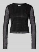 Jake*s Casual Longsleeve mit Ziersteinbesatz in Black, Größe L