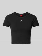 HUGO Cropped T-Shirt mit Label-Stitching Modell 'Delanor' in Black, Gr...