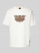 BOSS T-Shirt mit Motiv- und Label-Stitching Modell 'Taut' in Weiss, Gr...