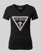 Guess T-Shirt mit Label-Print Modell 'PYTHON' in Black, Größe L