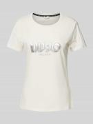 LIU JO SPORT T-Shirt mit Strasssteinbesatz in Offwhite, Größe L