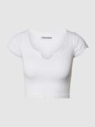 Review Crop T-Shirt mit U-Ausschnitt in Weiss, Größe XS/S