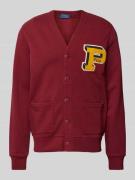 Polo Ralph Lauren Cardigan mit Label-Badge in Dunkelrot, Größe XL