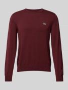 Lacoste Strickpullover mit Logo-Patch in Bordeaux, Größe XXL