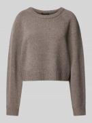 Oui Cropped Strickpullover mit Rundhalsausschnitt in Taupe, Größe 44