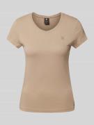 G-Star Raw T-Shirt mit geripptem V-Ausschnitt in Beige, Größe XL