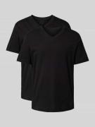 Tom Tailor T-Shirt mit V-Ausschnitt im 2er-Pack in Black, Größe L