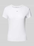 Tommy Jeans Slim Fit T-Shirt mit Label-Stitching in Weiss, Größe L