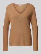 Tommy Hilfiger Strickpullover mit V-Ausschnitt in Camel, Größe L