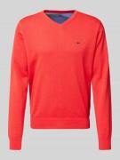Fynch-Hatton Strickpullover mit Logo-Stitching in Rot, Größe XL