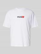 HUGO T-Shirt mit Label-Print Modell 'Dewdam' in Weiss, Größe XL