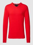 Tommy Hilfiger Strickpullover mit V-Ausschnitt Modell 'PIMA' in Rot, G...