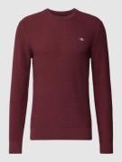Gant Strickpullover mit Label-Stitching in Bordeaux, Größe XXXL