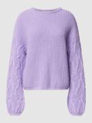 Lanius Strickpullover mit Zopfmuster in Flieder, Größe 40