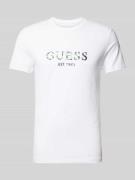 Guess T-Shirt mit Label-Print in Weiss, Größe XXL