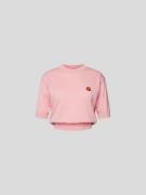 Kenzo Cropped Wollpullover mit Motiv-Patch in Rosa, Größe XS