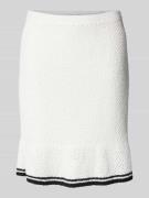 Marc Cain Knielanger Strickrock mit Lochmuster in Offwhite, Größe 36