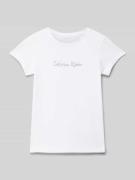 Calvin Klein Jeans Slim Fit T-Shirt mit Label-Print in Weiss, Größe 14...