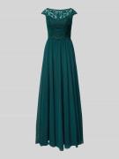 Luxuar Abendkleid mit Spitzenbesatz in Dunkelgruen, Größe 36