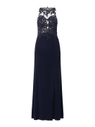 Mascara Abendkleid mit floralen Stickereien in Dunkelblau, Größe 40