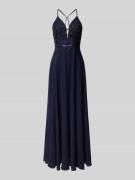 V.M. Abendkleid mit Häkelspitze in Marine, Größe 32