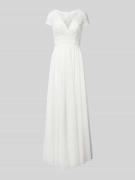 Luxuar Brautkleid mit floralem Spitzenbesatz in Offwhite, Größe 34