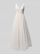 Mascara Abendkleid mit Spitzenbesatz in Offwhite, Größe 36
