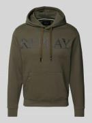 Replay Hoodie mit gerippten Abschlüssen in Oliv, Größe XL