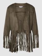 Frogbox Jacke in Wildleder-Optik mit Fransen in Khaki, Größe 34