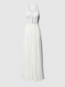 V.M. Abendkleid mit Perlen in Offwhite, Größe 32