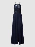 V.M. Abendkleid mit Spitzenbesatz in Marine, Größe 46