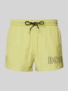 BOSS Relaxed Fit Badeshorts mit Label-Print Modell 'Mooneye' in Hellgr...