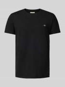 Gant Slim Fit T-Shirt mit Label-Stitching in Black, Größe L