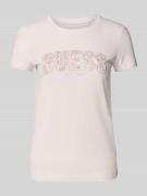Guess T-Shirt mit Label-Stitching in Rosa, Größe XS