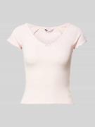 Tommy Jeans T-Shirt mit tiefem U-Ausschnitt in Rosa, Größe S