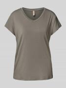 Soyaconcept T-Shirt mit geripptem V-Ausschnitt Modell 'Marica' in Khak...