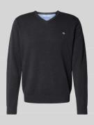 Fynch-Hatton Strickpullover mit Logo-Stitching in Anthrazit, Größe L