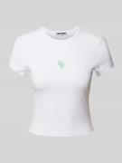Review T-Shirt mit Label-Stitching in Weiss, Größe L