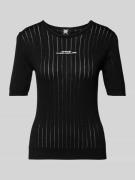 Karo Kauer T-Shirt mit Lochstickerei in Black, Größe L