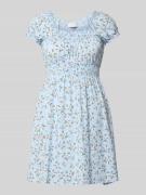 Apricot Minikleid aus Viskose mit Puffärmeln in Hellblau, Größe XXL