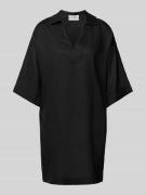 Christian Berg Woman Knielanges Leinenkleid mit V-Ausschnitt in Black,...