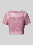 LACE & BEADS Cropped T-Shirt mit Strasssteinbesatz in Rose, Größe M