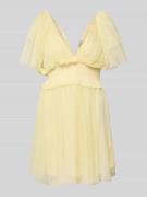 LACE & BEADS Cocktailkleid mit V-Ausschnitt und Taillenband in Hellgel...