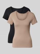 HUGO T-Shirt mit Label-Print im 2er-Pack in Taupe, Größe XS