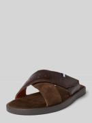 bugatti Lederslides mit Label-Schriftzug Modell 'Derek' in Cognac, Grö...
